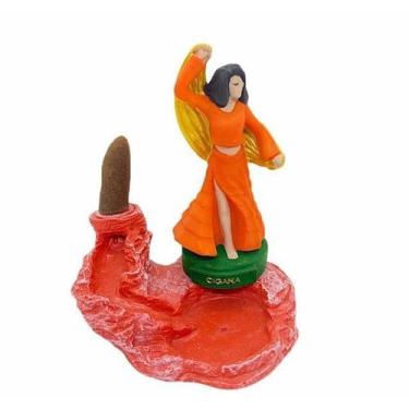 Imagem de Incensário Cascata Cigana Laranja 13 Cm Resina - Lua Mística - 100% Or