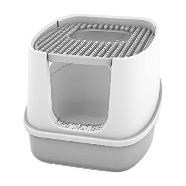 Imagem de Caixa de Areia para Gato Grande Totalmente Fechada com Entrada Frontal e Saída Superior Tampa Abertura Pedal Furos Queda