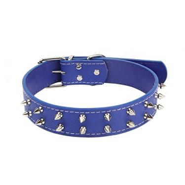 Imagem de Coleira para Cachorro com Rivetts Fecho Ajustável Couro PU Coleiras Estilosas Cães Médios e Grandes D-Ring Passeio