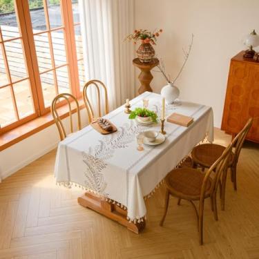 Imagem de Toalha de mesa bordada de linho de algodão resistente à água, resistente a rugas e à prova d'água – Toalha de mesa lavável na máquina, design moderno resistente ao desbotamento, para jantar e festa de