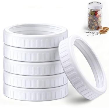 Imagem de Pacote com 6 faixas de parafuso de pote de vidro largas com borda antiderrapante de fácil aderência, vedações e tampas de anel de substituição de plástico, anéis de jarra em branco para tampa e
