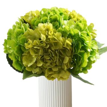 Imagem de Bairdish 2 peças de hortênsia verde claro e 2 peças de flores artificiais de seda de toque real com haste para buquês de casamento, floral falso para mesa central, festa, decoração de cozinha
