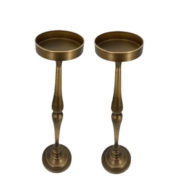 Imagem de WQV 2 peças de mesa lateral pequena, mesa de centro de coquetel martini, mesa de bebida redonda com pedestal para pequenos espaços na sala de estar, quarto, sofá, sofá, sofá, decoração de metal