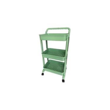 Imagem de Carrinho Organizador Multiuso 3 Prateleiras com Rodas, Plástico Verde, 85x30x42cm, para Cosméticos e Cozinha