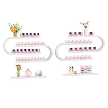 Imagem de EBANKU 6 prateleiras de esmalte em forma de U, prateleira resistente para esmaltes de parede, expositores, cosméticos, organizador de esmaltes, prateleira de parede para salão de beleza (branco)