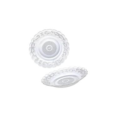 Imagem de Conjunto 4 Pratos Fundos em Vidro Transparente, 22cm Diâmetro, Design com Relevo, para Mesa Posta