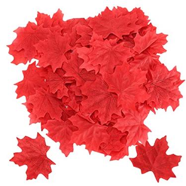 Imagem de SIWOTED 100 unidades/saco folhas de bordo artificiais para decoração de mesa de festa de casamento de folha de outono de ação de graças (Vermelha)