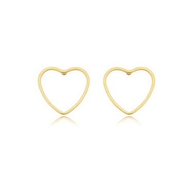 Imagem de Drusi Semi Joias, Brinco Coração Vazado Folheado A Ouro 18k