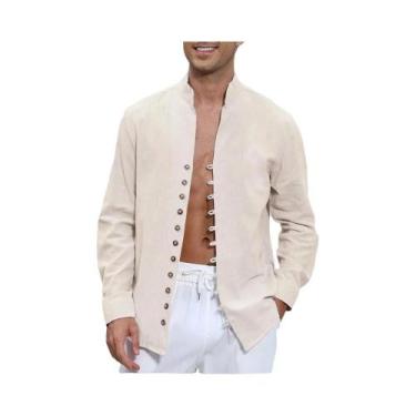 Imagem de Camisa Casual Masculina De Manga Longa Em Algodão E Linho Respirável L