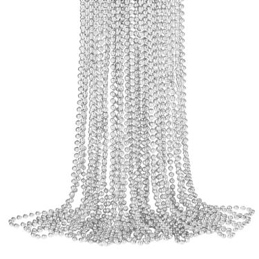 Imagem de SAIAOKJ 16 peças de colares de contas de prata metálicas, 83 centímetros 7 mm contas de carnaval para festa colar de contas redondas colar de fantasia em massa para carnaval, Natal, carnaval,