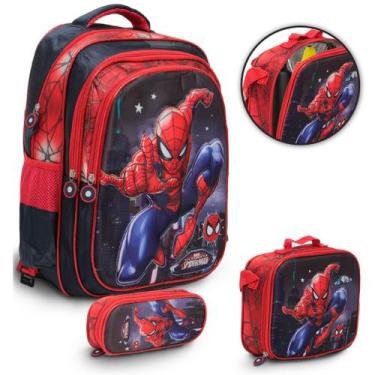 Imagem de Kit Mochila Bolsa Infantil Spider Man 3d Alto Relevo Tam G - Plike, Ho