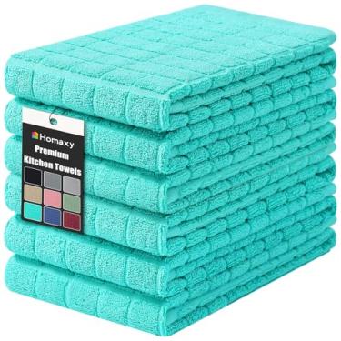 Imagem de Homaxy Toalhas de cozinha de algodão premium 40,6 cm x 71,1 cm, grande toalha de prato natural girada 390 g/m2, toalhas de mão de cozinha felpudas super absorventes, toalha de chá macia com laço para