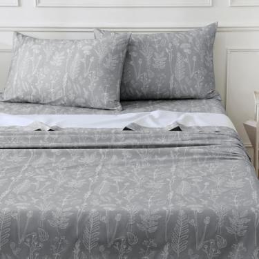 Imagem de Homilay Conjunto de lençóis de percal 100% algodão orgânico, King Size 4 peças, roupa de cama respirável e durável de qualidade hoteleira, lençóis florais botânicos com bolso profundo de 40,6 cm