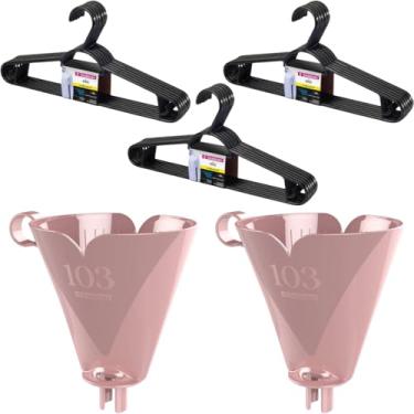 Imagem de Conjunto de 2 Suporte para Filtro de Café 103 Rosa + 3 Kit com 6 Cabides Plasticos Pretos