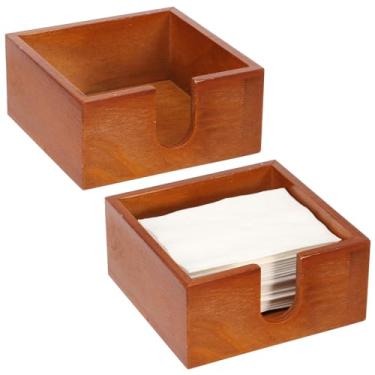 Imagem de Pacote com 2 porta-guardanapos de madeira 14 x 14 x 6 cm para mesa de jantar e dispensador de guardanapos de cozinha feito de madeira para sobremesa, bebida, festa, jantar, bar, mesa (marrons, pacote