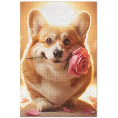 Imagem de Corgi Quebra-cabeça de cachorro fofo 500 peças para adultos, presentes de arte personalizada, impressão de paisagem, 51 x 35 cm