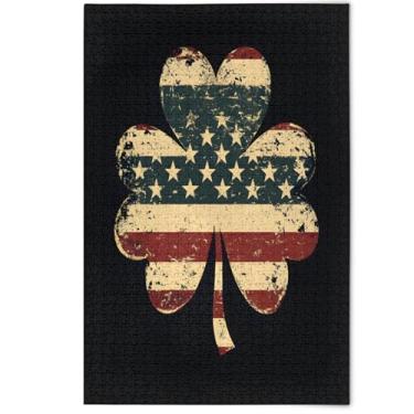 Imagem de Quebra-cabeça adulto 1000 peças pintura animal fofo trevo rústico bandeira americana trevo cena inverno quebra-cabeça presentes de jogo tecnológico, 1000 peças, 75 x 50 cm