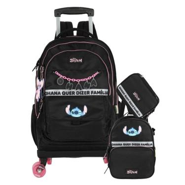Imagem de Kit Lilo Stitch Mochila 4 Rodas + Lancheira + Estojo Box