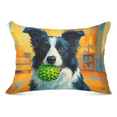 Imagem de Fronha fofa de cachorro pastor de desenho animado preto branco fofo com zíper fronha tamanho queen king fronha fofa almofada deslizante cama de sala de estar, tamanho Queen, 50,8 cm x 76,2 cm
