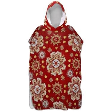 Imagem de Joisal Poncho de surfe trocador de roupão para praia Adul toalha de natação secagem rápida ouro branco flocos de neve vermelho ponchos adultos para mulheres