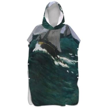 Imagem de Joisal Poncho de surfe para adultos trocador de roupas de banho com capuz toalhas vestíveis impressionismo pintura mar adulto ponchos para mulheres