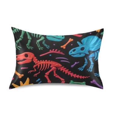 Imagem de Fronhas refrescantes estampadas personalizadas King Queen Standard Pillows Slips Satin Trendy Gifts Bedding Queen Size 76.2 cm x 50.8 cm Colorful Dinosaur Skeletons Black