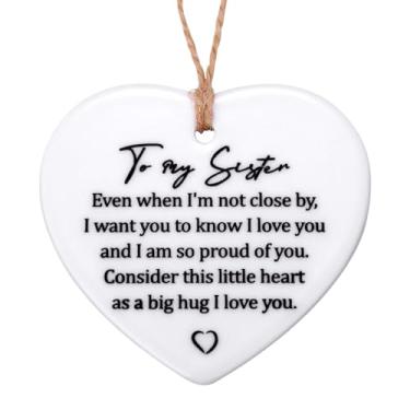 Imagem de Ornamento de cerâmica para pendurar no coração - To My Sister Sentimental Keepsake, presente de um abraço em um coração do irmão irmã, decoração significativa de longa distância para aniversário
