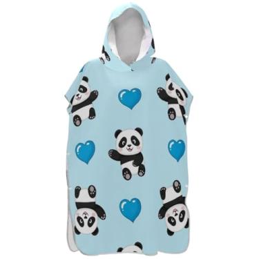 Imagem de Joisal Roupão absorvente para trocador de poncho de surfe para toalhas de banho de praia com capuz fofo desenho animado panda azul ponchos adultos para mulheres