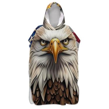 Imagem de TSENQUE Poncho de surfe trocador roupão adulto praia banho com capuz toalhas leves legais águia careca bandeira americana ponchos femininos com capuz