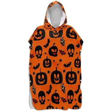 Imagem de Joisal Abóboras Halloween Caveira Laranja Surf Poncho Trocador Roupão para Adultos Praia Banho Com Capuz Toalhas Leve Homens Mulheres Poncho com Capuz