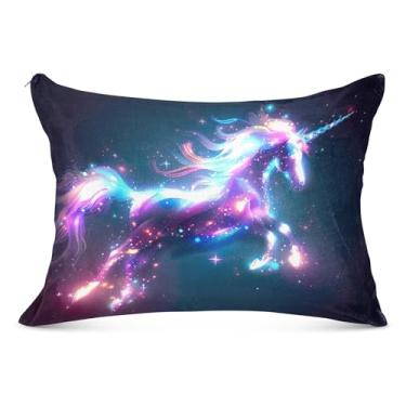 Imagem de Capa de almofada grande felpuda de unicórnio iridescente colorido com zíper longo tamanho queen king fronhas cama presentes de vida saudável, tamanho do corpo, 53 cm x 137 cm