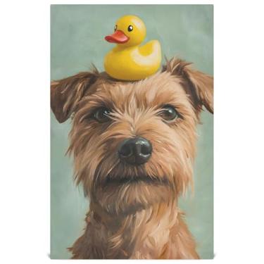Imagem de Joisal Conjunto engraçado de toalhas de prato verde pato para cachorro decoração de cozinha toalhas de mão de chá fofas panos de prato panos macios absorventes 45 x 71 cm, 1 pacote