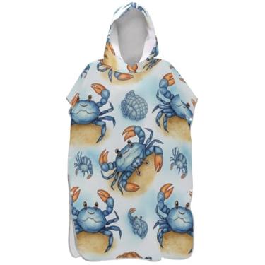 Imagem de Joisal Poncho de surfe vestível trocador roupão adulto praia banho com capuz toalhas fofas caranguejos azuis desenho animado unissex adulto poncho com capuz