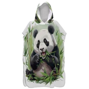 Imagem de Joisal Poncho de surfe trocador de roupão adulto toalha de banho com capuz tamanho grande unissex adulto poncho com capuz panda fofo comendo comida