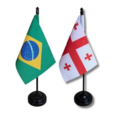 Imagem de Kit Bandeira de Mesa Brasil e Geórgia, 26cm Altura, 18x11cm Bandeiras, Multicolorido, Oxford, Base Plástica, para Escritório, Eventos, Decoração