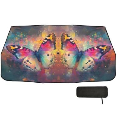 Imagem de Guarda-sol cores borboletas pára-brisa carro proteção isolamento térmico carro guarda-chuva 147.3 cm x 75.4 cm janela carro sombra solar