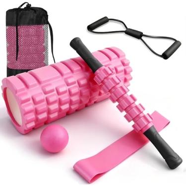 Imagem de Conjunto de rolos de espuma para dor nas costas e fisioterapia, kit de alívio de tecidos profundos com bastão de rolo muscular, bolas de massagem, bandas de resistência para exercícios de ioga de