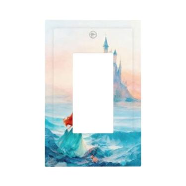 Imagem de Capa de interruptor de luz estilo de arte decorativa, padrão de castelo, placa decorativa de tomada basculante de 1 gangue, compatível com GFCI, capa protetora de interruptor elétrico para decoração
