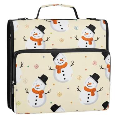 Imagem de Bolsa organizadora de fichário com zíper de Natal, bonecos de neve fofos de inverno, com alça, 3 anéis de 3,8 cm, comporta 500 folhas para armazenamento de documentos de viagem, escola, escritório