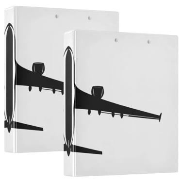 Imagem de Simple Airplane Black 3 argolas pacote com 2, PVC, comporta 200 folhas, fichários grandes, 3 anéis