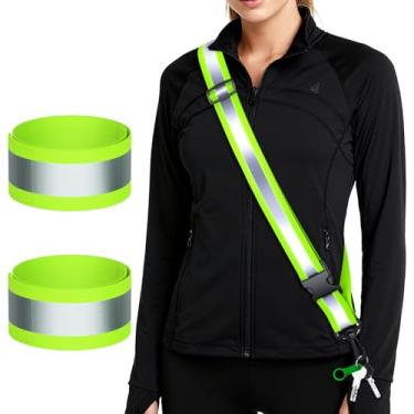 Imagem de Samlior Equipamento de caminhada reflexivo à noite, cinto de faixa refletiva de alta visibilidade e conjunto de 2 braçadeiras, equipamento de segurança para corrida noturna para mulheres, homens e