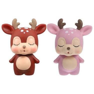 Imagem de WRITWAA 2pcs Deer Cartoon Piggy Bank: Adorable Money Holder - Cute Coin Box for Saving Bedroom Decoration Present Pink Brown
