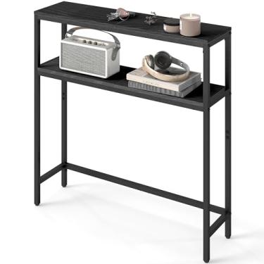 Imagem de VASAGLE Mesa de console, mesa de sofá estreita de 2 camadas com 2 prateleiras, 20 x 80 x 80 cm, para sala de estar, corredor, entrada, cinza carvão e tinta preta ULNT130B22V1