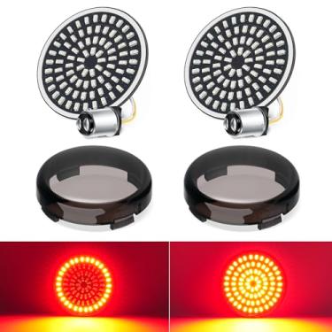 Imagem de Amazicha Sinais de seta traseiros de 5 cm, 81 LEDs 1157 setas com 2 tampas de lente fumê compatível com Harley Touring Electra Glide Road Glide Road King Street Glide Sportster Iron Dyna Softail 1986