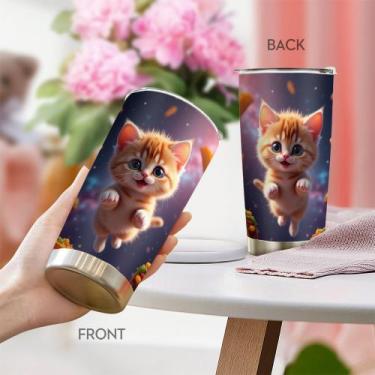Imagem de Caneca de viagem Oasisdream Tumbler 600 ml com estampa de gato