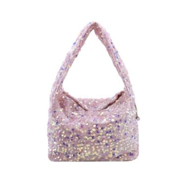 Imagem de Amamcy Bolsa feminina brilhante com lantejoulas com glitter, bolsa de pulso com alça superior com lantejoulas, bolsa de bolinho de massa para axilas, rosa, One Size