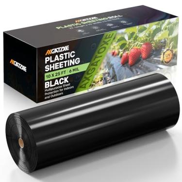 Imagem de Axgatoxe Folha de plástico preto de 6 Mil (25 x 63 cm) longa - resistente, impermeável, rolo de cobertura de polietileno resistente a UV para estufa, barreira de vapor, construção, jardim e cobertura