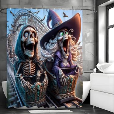 Imagem de Conjunto de cortinas de chuveiro Halloween Skeleton & Witch, 4 peças