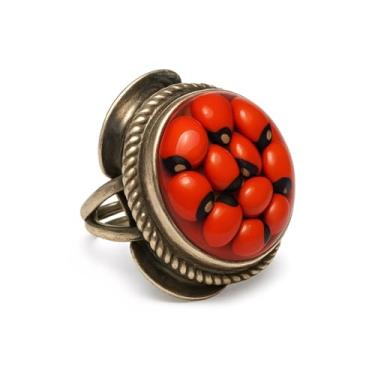 Imagem de Anel De Alpaca Com Semente de Olho De Pombo Resina Ajustável