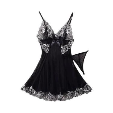 Imagem de Conjunto De Lingerie Feminino Sexy Transparente Com Renda, Babados, Ca